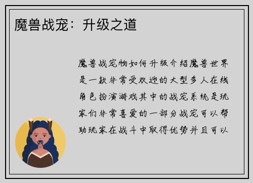魔兽战宠：升级之道