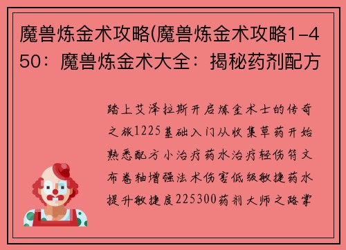 魔兽炼金术攻略(魔兽炼金术攻略1-450：魔兽炼金术大全：揭秘药剂配方与职业进阶)
